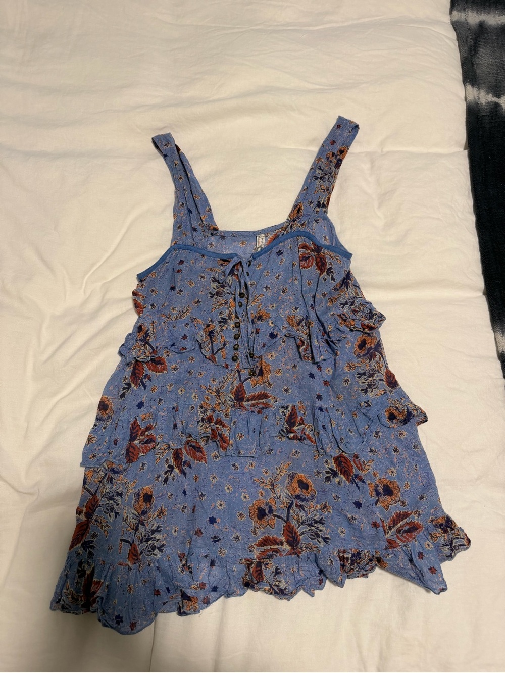 Free People Blue Floral Ruffle Slip Dress